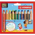 Crayons de couleur 3 en 1 STABILO® Woody, set avec taille-crayon, étui de 10 crayons