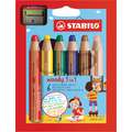 Crayons de couleur 3 en 1 STABILO® Woody, set avec taille-crayon, étui de 6 crayons