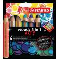Etuis de crayons STABILO® woody 3 in 1, avec taille-crayon, Etui de 6, Set