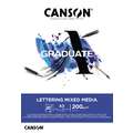 Bloc de papier lettering techniques mixtes CANSON® Graduate, 29,7 cm x 42 cm, DIN A3, structuré, 200 g/m², Bloc collé 1 côté