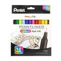 Sets de feutres fin Pointliner S40 Pentel, 12 couleurs