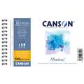 CANSON® Montval® Aquarellkarton, 300 g/m² Feinkorn, 10,5 cm x 15,5 cm, 300 g/m², fein, Spiralblock mit 12 Blatt, gebunden an der kurzen Seite