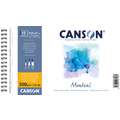 CANSON® Papier Aquarelle Montval®, 300 g/m², 13,5 cm x 21 cm, 300 g/m², fin, Bloc  à spirales de 12 feuilles, lié au côté court