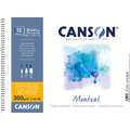 CANSON® Montval® Aquarellkarton, 300 g/m² Feinkorn, 32 cm x 41 cm, 300 g/m², fein, Spiralblock mit 12 Blatt, gebunden an der kurzen Seite