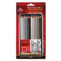 Coffrets en métal de crayons de couleurs Polycolor Koh-I-Noor, 12 crayons nuances de gris, Set