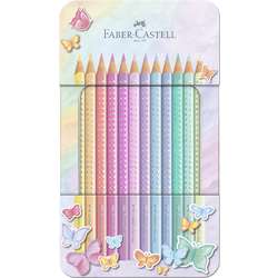 Crayons couleurs pastelles Sparkle FABER-CASTELL, boîte métal 12x