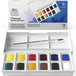 WINSOR & NEWTON Cotman™ Sketcher's Pocket Box, Aquarellfarben-Set mit 12 halben Näpfchen