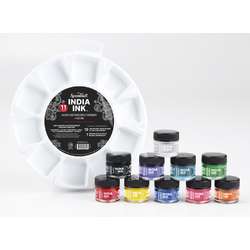 Speedball® INDIA INK™ Tusche, 10er-Set + Malpalette