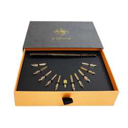 Coffret en bois de plumes calligraphie