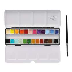 CHARVIN extrafeine Aquarellfarbe, 24 x 1/2 Näpf. und 1 Pinsel, Metallkasten