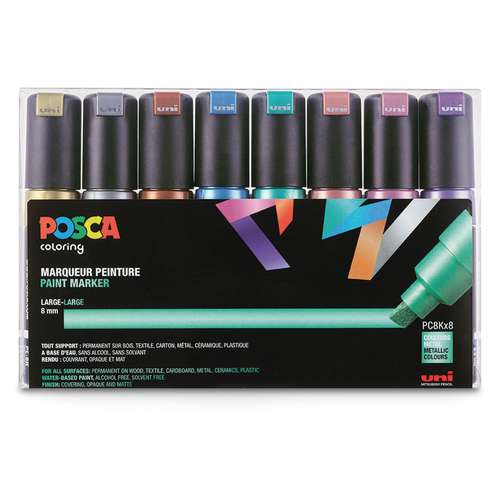 Set de 8 marqueurs PC8K UNI POSCA, couleurs métalliques 