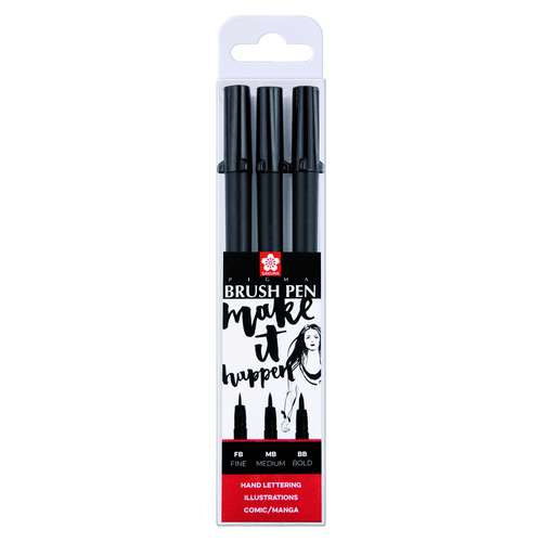 Set de 3 Feutres Brush Pen SAKURA® PIGMA®, noir 