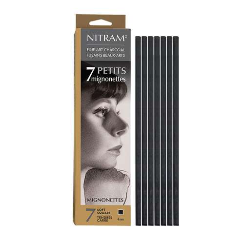 Fusains mignonettes Nitram, paquet de 7 fusains extra-tendres 