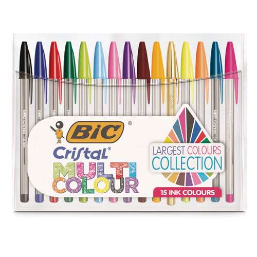 Set de stylos à bille BIC® Cristal® Multicolor, 15 stylos 