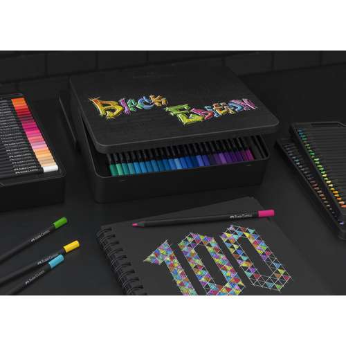 Set de 100 crayons de couleur Black Edition FABER-CASTELL, étui en