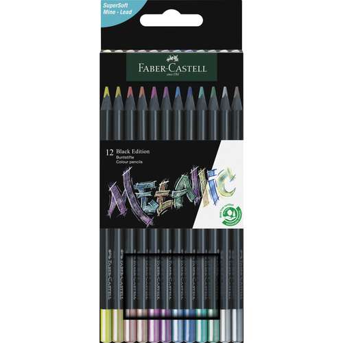 Crayons de couleur Black Edition FABER-CASTELL, 12 couleurs métalliques 