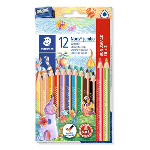 Set crayons de couleur STAEDTLER® Noris® jumbo 128, set de 12 + taille-crayon 
