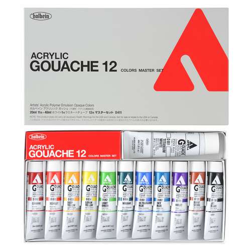 Gouache acrylique Holbein, set de base, 12 tubes 