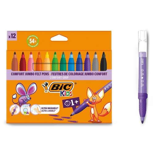 Set de 12 feutres Kids Comfort Grip Bic 