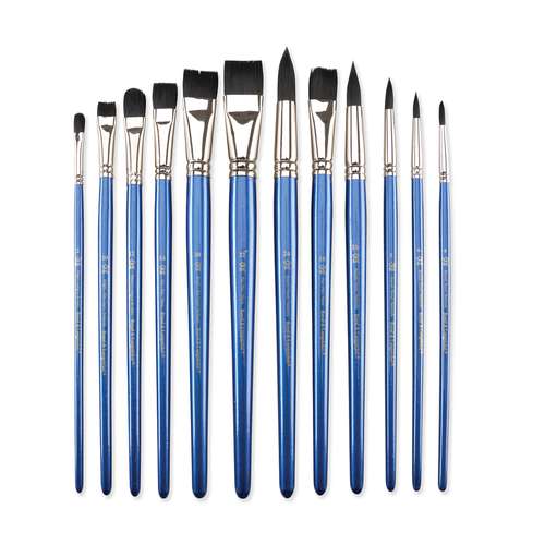 Set de 12 pinceaux en fibres synthétiques Taklon noires 9502 Royal Langnickel 