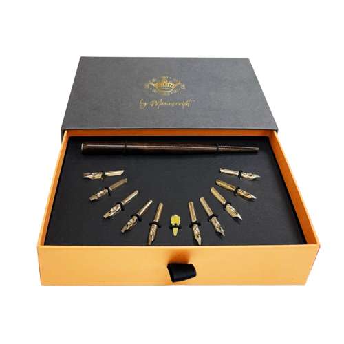 Coffret en bois de plumes calligraphie 