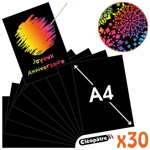 Paquet de 30 feuilles A4 à gratter multicolores Cléopâtre 