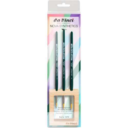 Ensemble de pinceaux universels da Vinci Nova-Synthetics, 3 pinceaux avec support en bois 