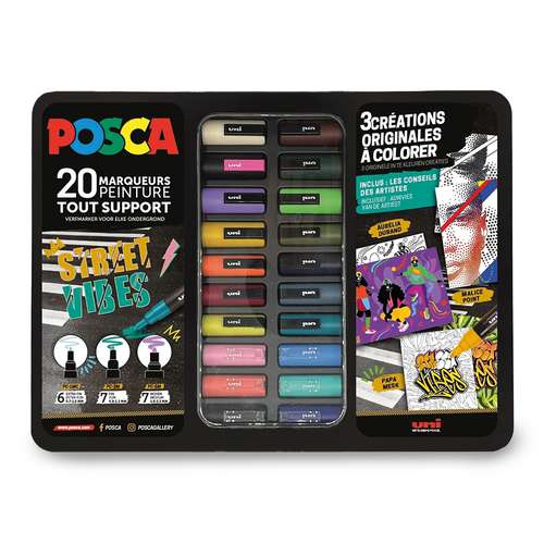 UNI POSCA STREET VIBES Paint Marker Set – 20 Marker in Metallbox 