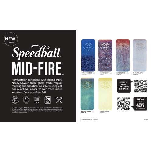 Speedball® Mid-Fire Glaze Farbtabelle Nr. 2, 6 Musterkacheln 