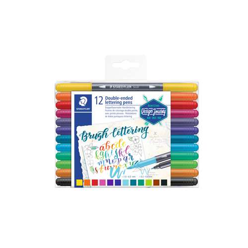 STAEDTLER® Handlettering Doppelfasermaler mit Pinselspitze, 12er Pack 