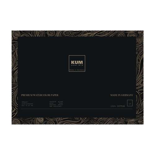 KUM® Aquarellblock, 15 Blatt, DIN A4, 300 g/qm, 100 % Baumwolle 
