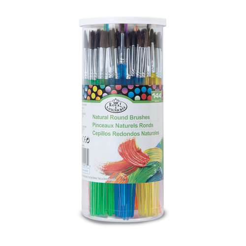Boite cylindrique de 144 pinceaux scolaires ronds poils naturels Royal Langnickel 