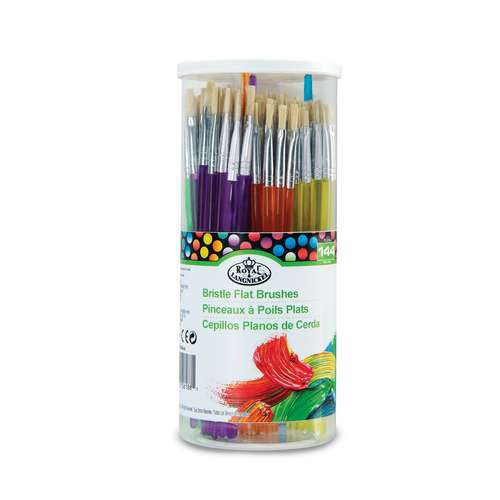 Boite cylindrique de 144 scolaires pinceaux plats soies de porc Royal Langnickel 